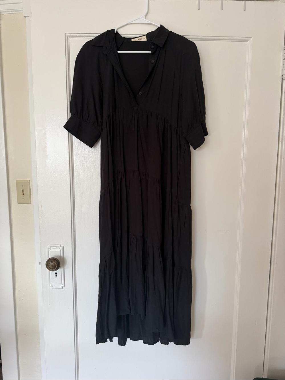 NATURAL LIFE Black Maxi Tiered Shirt Dress